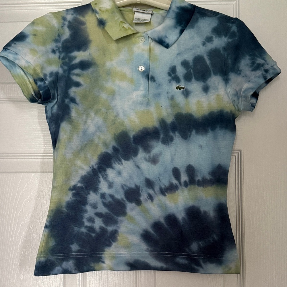 Lacoste Tie-Dye Polo in Blue, Navy & Light Green